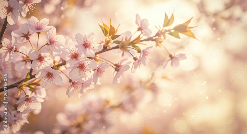 Delicate Cherry Blossoms in Golden Sunrise, Symbolizing Hope and New Beginnings Delicate Cherry Blossoms in Golden Sunrise, Symbolizing Hope and New Beginnings