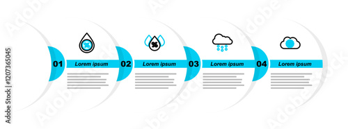 Set line Cloud with snow, Water drop percentage and icon. Vector