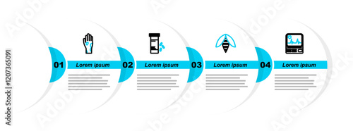 Set line Monitor with cardiogram, Bee, Medicine bottle and pills and Hand psoriasis eczema icon. Vector