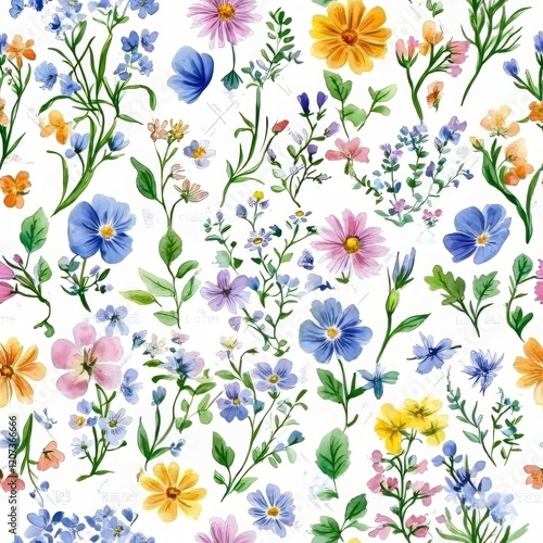 Wallpaper Mural Delicate Watercolor Floral Pattern Featuring Various Blooms Torontodigital.ca