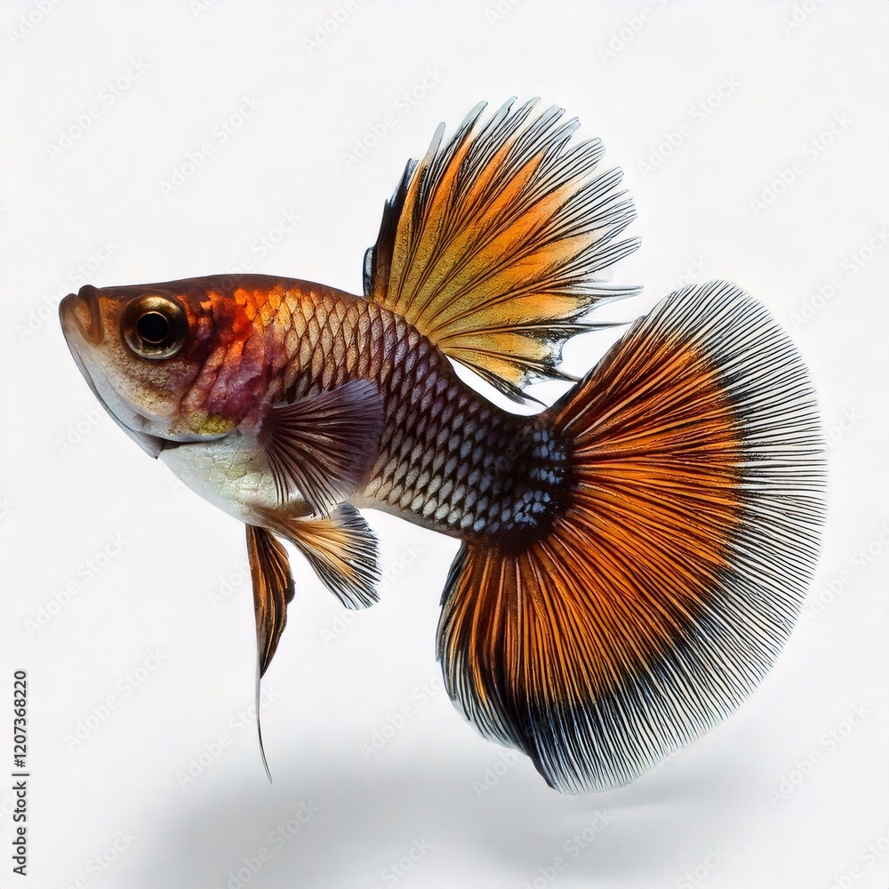 Fototapeta premium Colorful betta fish swimming gracefully on white background