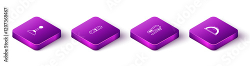 Set Isometric Milling cutter for manicure, Nail file, and Manicure lamp icon. Vector