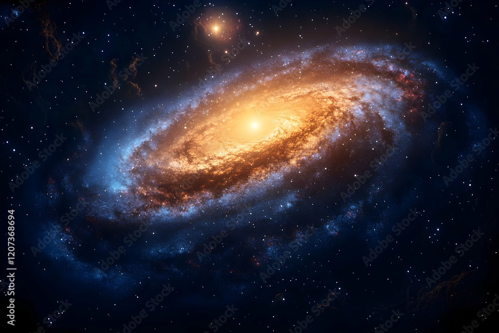 Fototapeta premium Majestic Spiral Galaxy in Deep Space: A Cosmic Tapestry of Stars and Nebulae