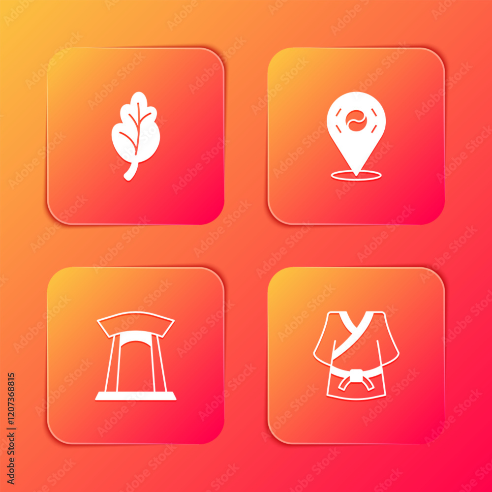 Set Kimchi, Location South Korea, Korean gate and Kimono icon. Vector Set Kimchi, Location South Korea, Korean gate and Kimono icon. Vector