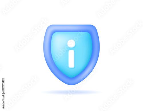 illustration of a blue shield with the letter i symbol. protection instruction concept, guide, security information, info and instructions. icon or symbol. minimalist 3d style design. element