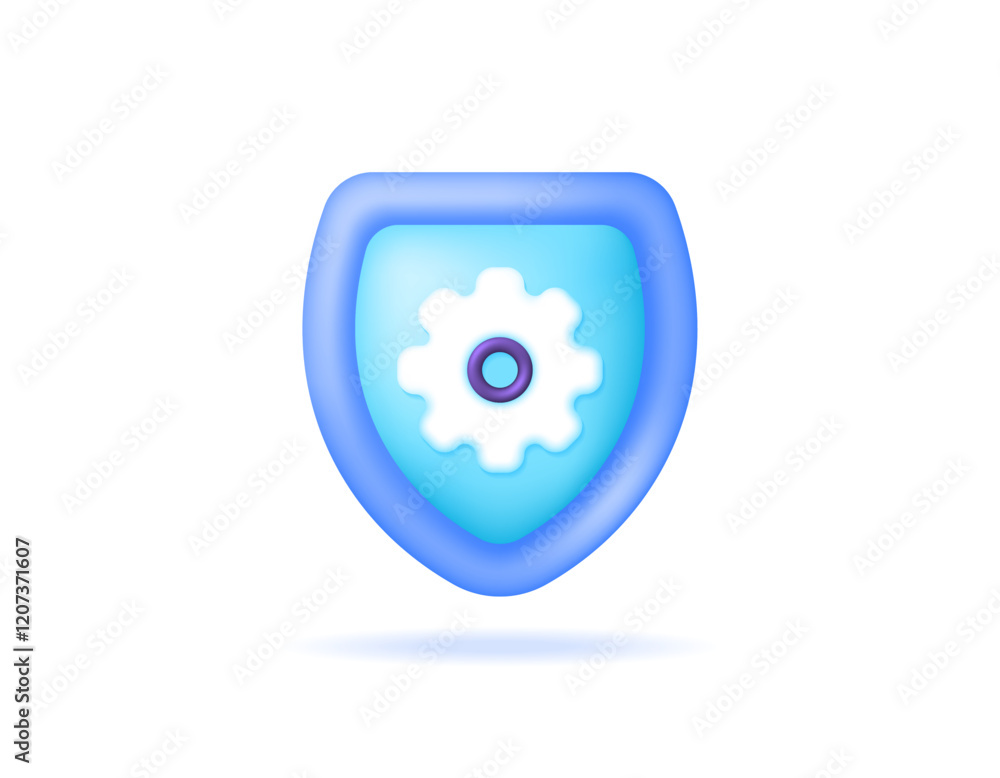 illustration of a blue shield with gear. concept of work protection or system security. safety and prevention. icon or symbol. minimalist 3d style design. element illustration of a blue shield with gear. concept of work protection or system security. safety and prevention. icon or symbol. minimalist 3d style design. element