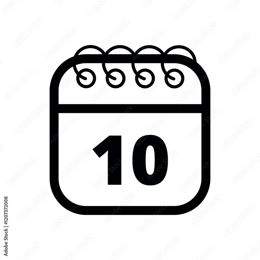 Simple flat calendar icon with specific day marked out isolated on transparent background, day 10. Simple flat calendar icon with specific day marked out isolated on transparent background, day 10.