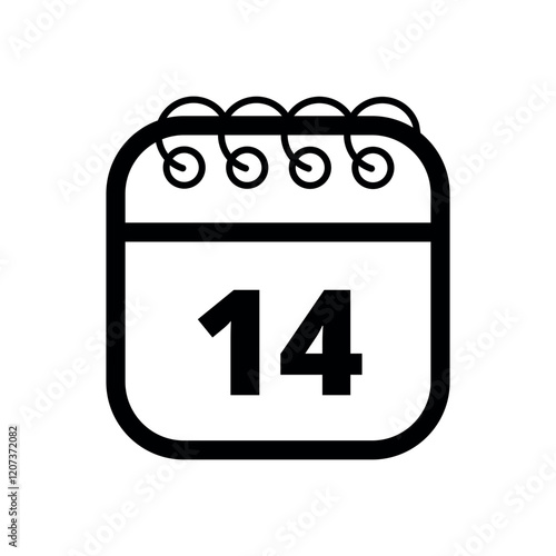 Simple flat calendar icon with specific day marked out isolated on transparent background, day 14