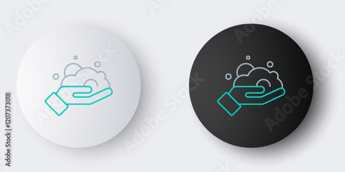 Line Shaving gel foam on hand icon isolated on grey background. Shaving cream. Colorful outline concept. Vector