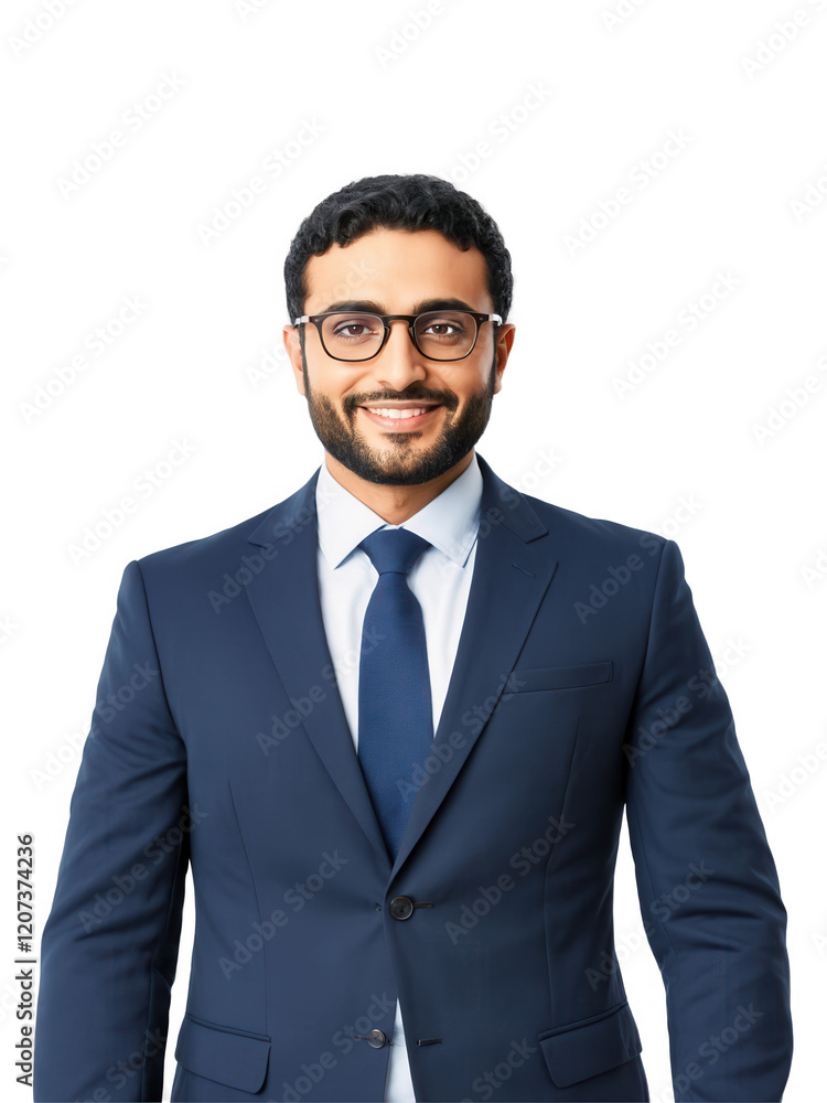 Close-up of Middle Eastern man in glasses, calm and friendly, high-key lighting, transparent background. Close-up of Middle Eastern man in glasses, calm and friendly, high-key lighting, transparent background.