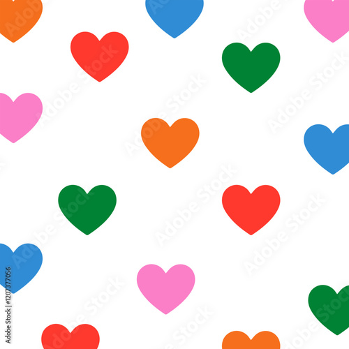 Colorful rainbow love hearts seamless pattern. Valentine's day festive background texture. Suitable for wallpaper, cards.