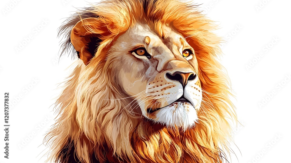 Naklejka premium Majestic lion portrait on white background, ideal for wildlife projects