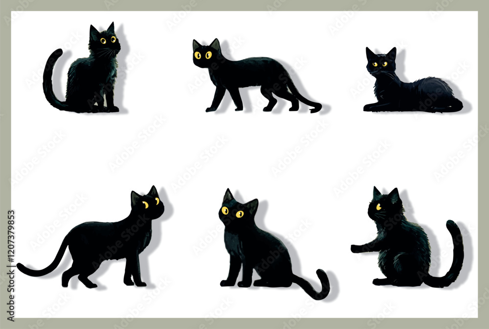 Black cat illustration set isolated on white background Black cat illustration set isolated on white background