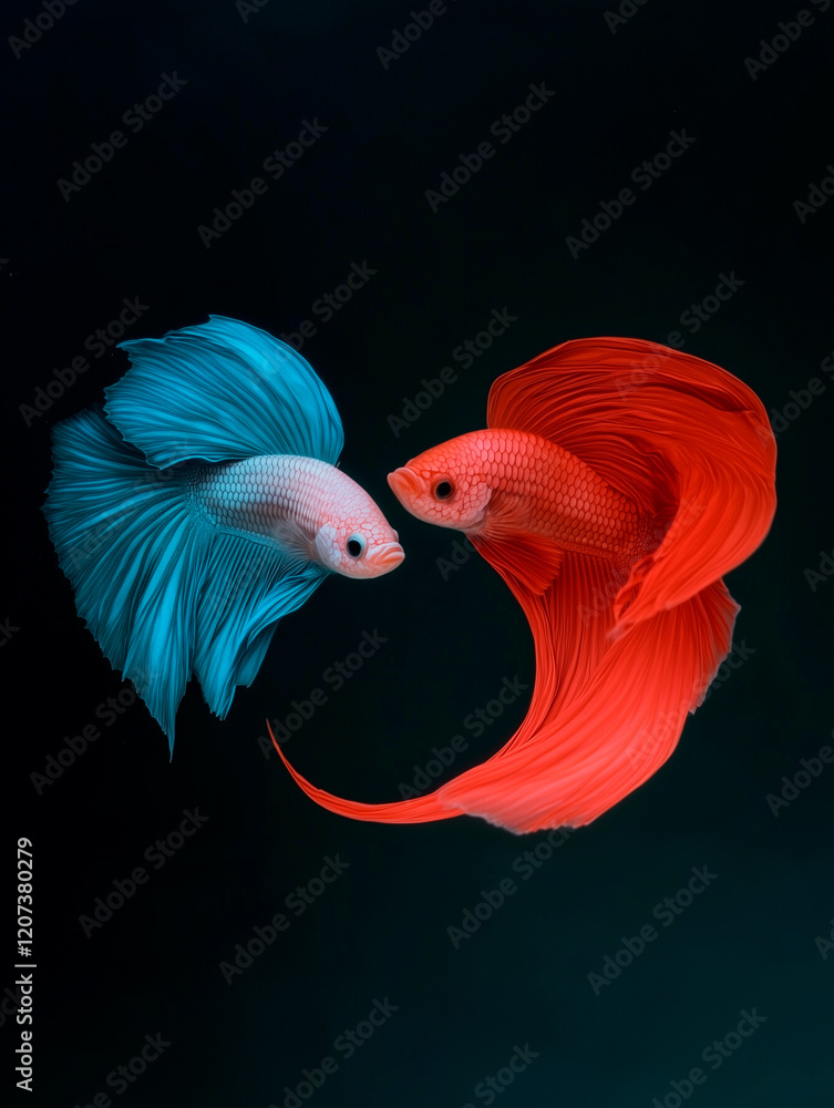 Fototapeta premium Teal and Red-Orange Siamese Fighting Fish