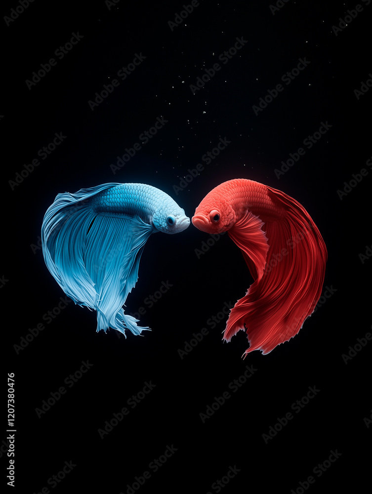 Obraz premium Two Siamese Fighting Fish in Opposite Colors