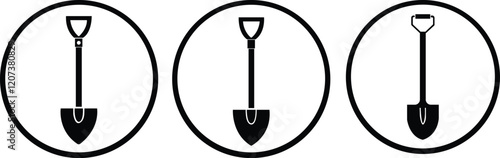 Shovel Icon set.Shovel in soil icon.Shovel for digging and construction flat vector icon for apps and websites.Hand tool icon. Vector illustration.Garden Shovel icon, Hand garden shovel icon.