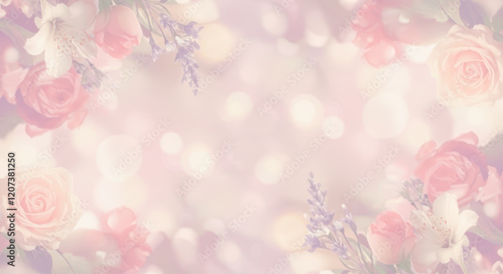 Romantic floral background with soft pastel roses and delicate flowers Romantic floral background with soft pastel roses and delicate flowers