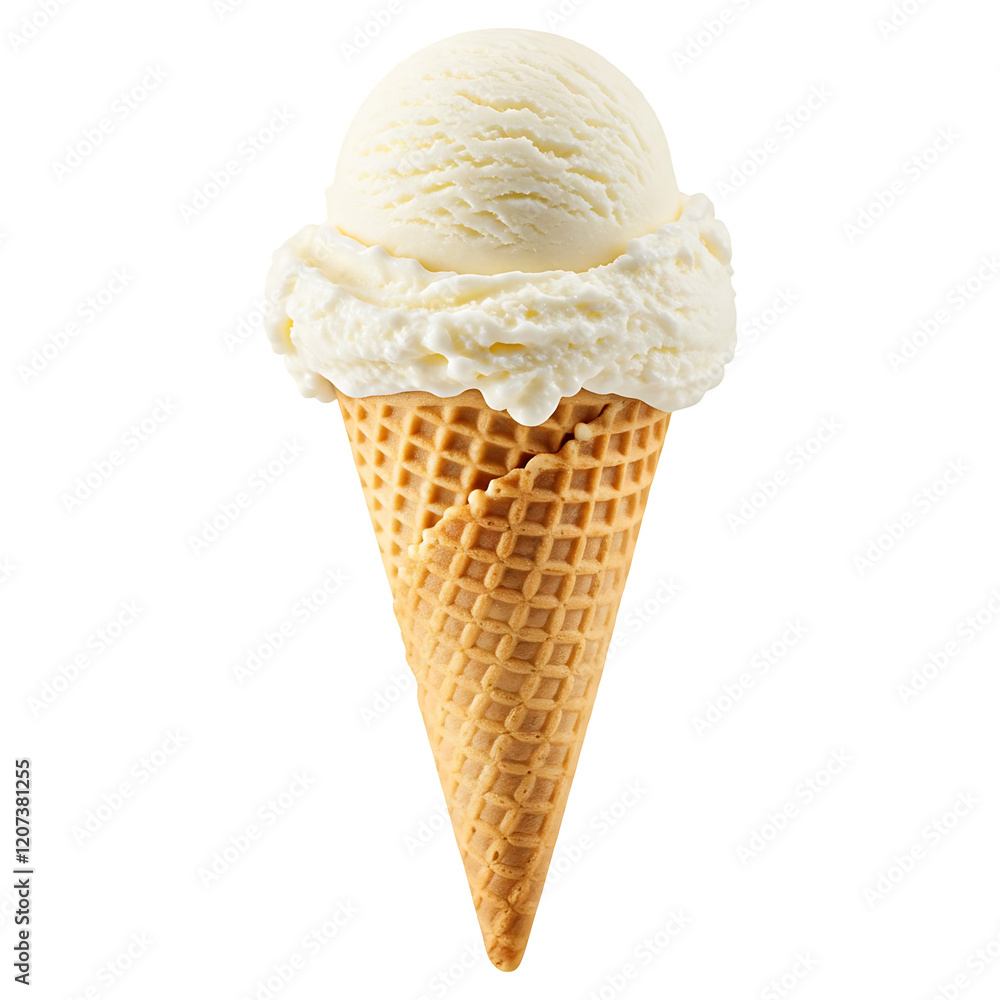 Photorealistic Ice Cream Scoop in Waffle Cone, Isolated Photorealistic Ice Cream Scoop in Waffle Cone, Isolated