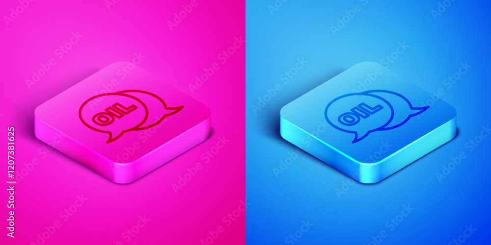 Isometric line Word oil icon isolated on pink and blue background. Square button. Vector Isometric line Word oil icon isolated on pink and blue background. Square button. Vector