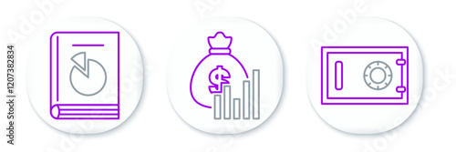 Set line Safe, User manual and Money bag and diagram graph icon. Vector