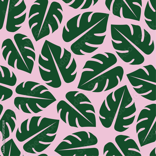 Seamless vector pattern with green monstera leaves. Tropical ornament for wallpaper or textile.