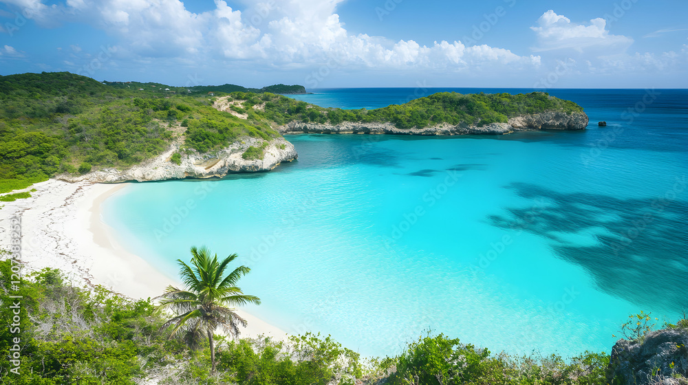 Serene Coastal View of Palm Tree and Turquoise Waters in Paradise Serene Coastal View of Palm Tree and Turquoise Waters in Paradise