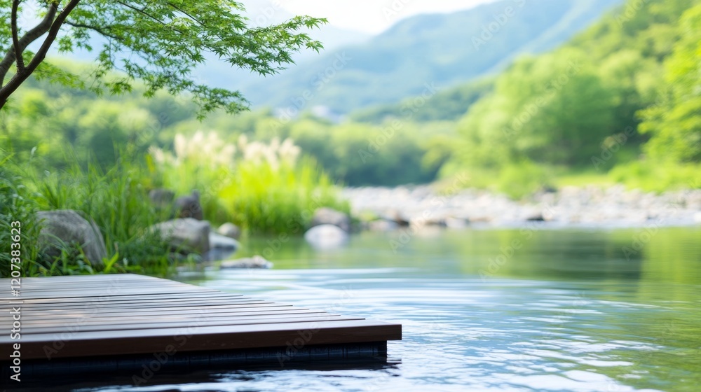 serene scene of hot onsen with infinity pool in blue tones, steam is going up. ai generated serene scene of hot onsen with infinity pool in blue tones, steam is going up. ai generated