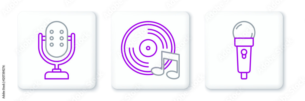 Set line Microphone, and Vinyl disk icon. Vector Set line Microphone, and Vinyl disk icon. Vector