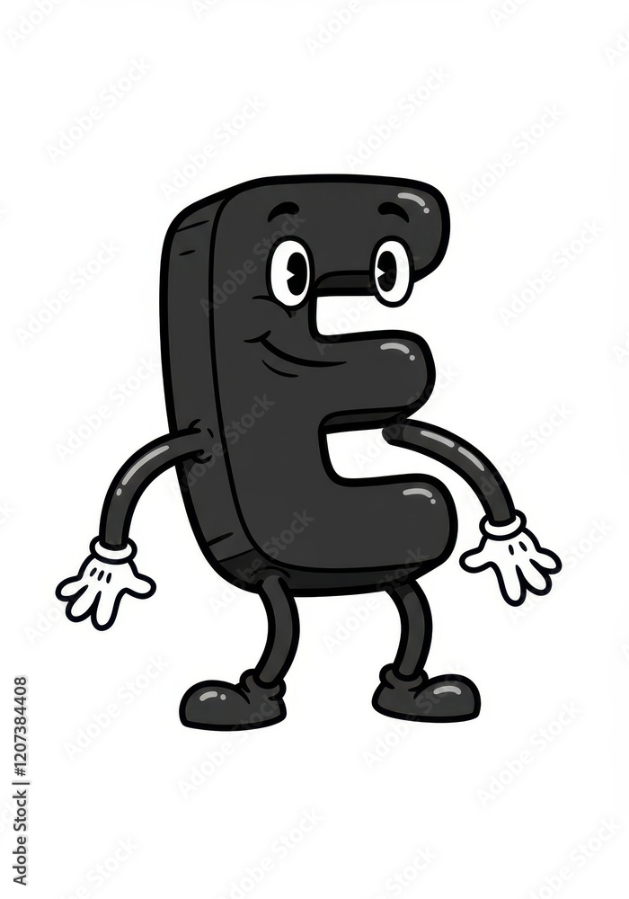 Happy cartoon letter e character with arms and legs on white background Happy cartoon letter e character with arms and legs on white background