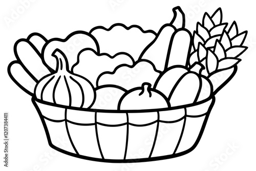 basket vegetables line art vector illustration