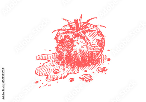 Tomato Leftover Waste Hand Drawn Sketch Illustration Vector Isolated