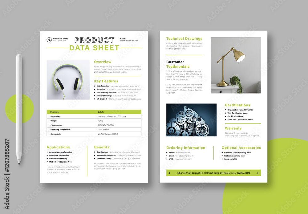 Product Data Sheet Template Layout Stock Template | Adobe Stock