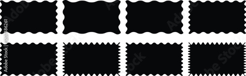 Rectangle shape frame with zigzag edge. Set of Zigzag and colorful Shapes. Cloudy wave curve edge frame vector set black wavy edge frames. Vector Rectangle, Square and Oval Elements with Curve Edge.