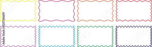 Rectangle shape frame with zigzag edge. Set of Zigzag and colorful Shapes. Vector Rectangle, Square and Oval Elements with Curve Edge. Cloudy wave curve edge frame vector set colorful wavy edge frames