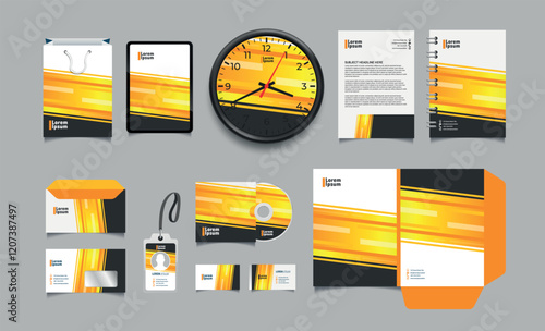 Wallpaper Mural Classic Yellow corporate identity template design with central rhombus and orange shape. Business stationery Torontodigital.ca