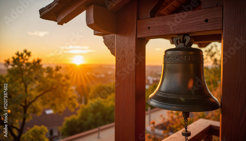 Wallpaper Mural Temple bell ringing at sunrise, spiritual tranquility Torontodigital.ca