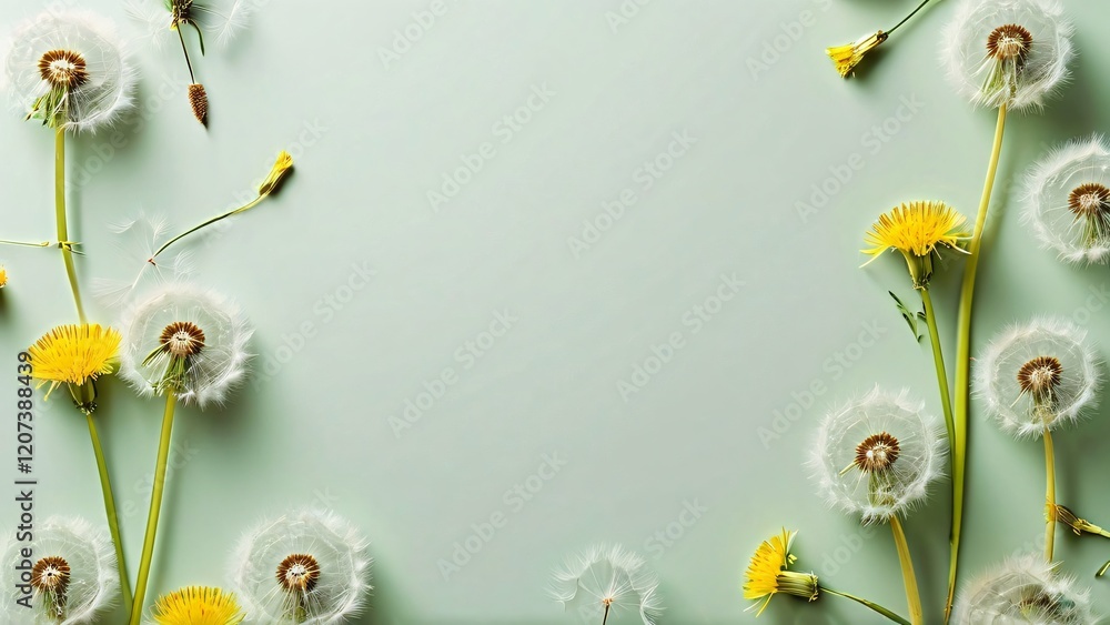 Gentle Spring Background for World or National Dandelion Day: Calm and Bright Floral Design with Soft Green and Yellow Tones Gentle Spring Background for World or National Dandelion Day: Calm and Bright Floral Design with Soft Green and Yellow Tones