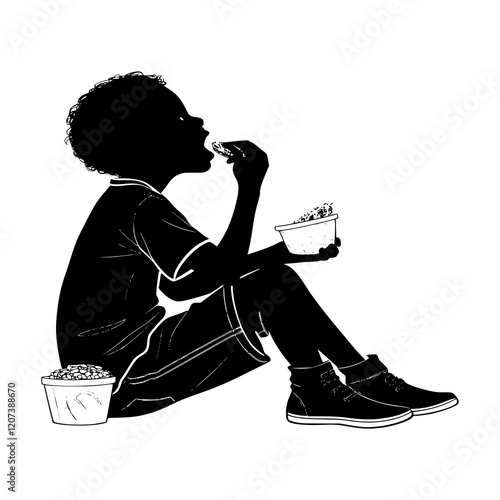 Boy eating silhouette 