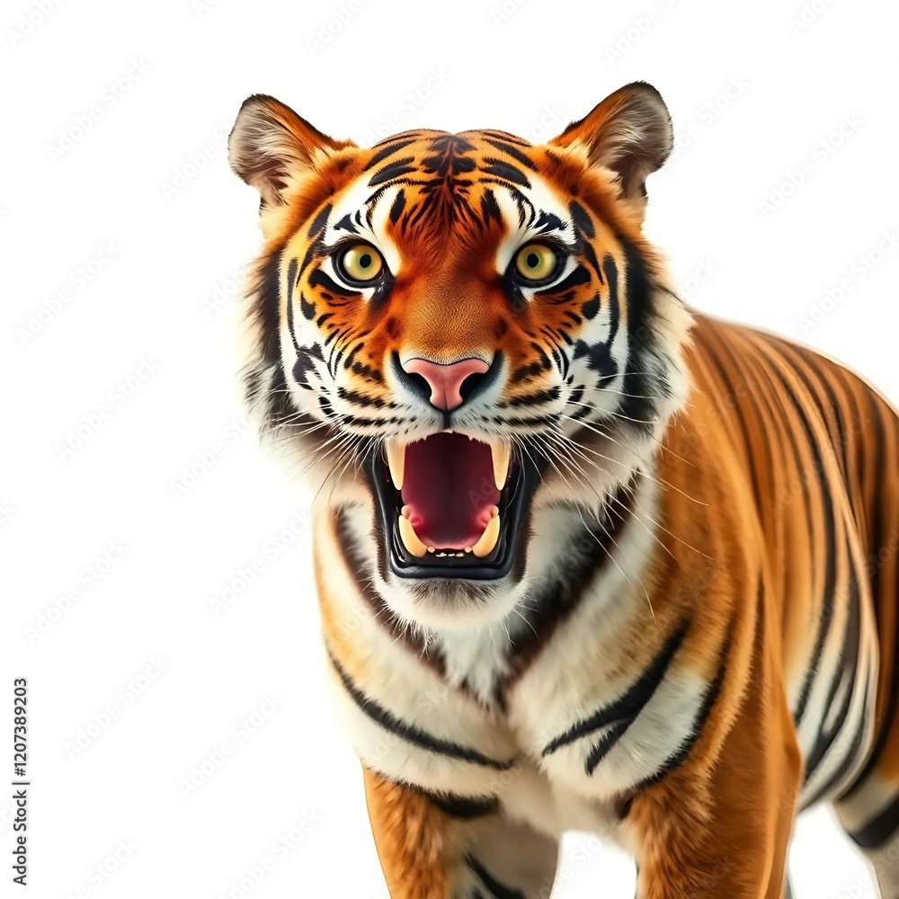 Fototapeta premium Tiger looking surprised, isolated on a white background