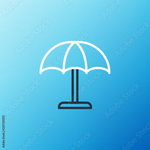 Line Sun protective umbrella for beach icon isolated on blue background. Large parasol for outdoor space. Beach umbrella. Colorful outline concept. Vector
