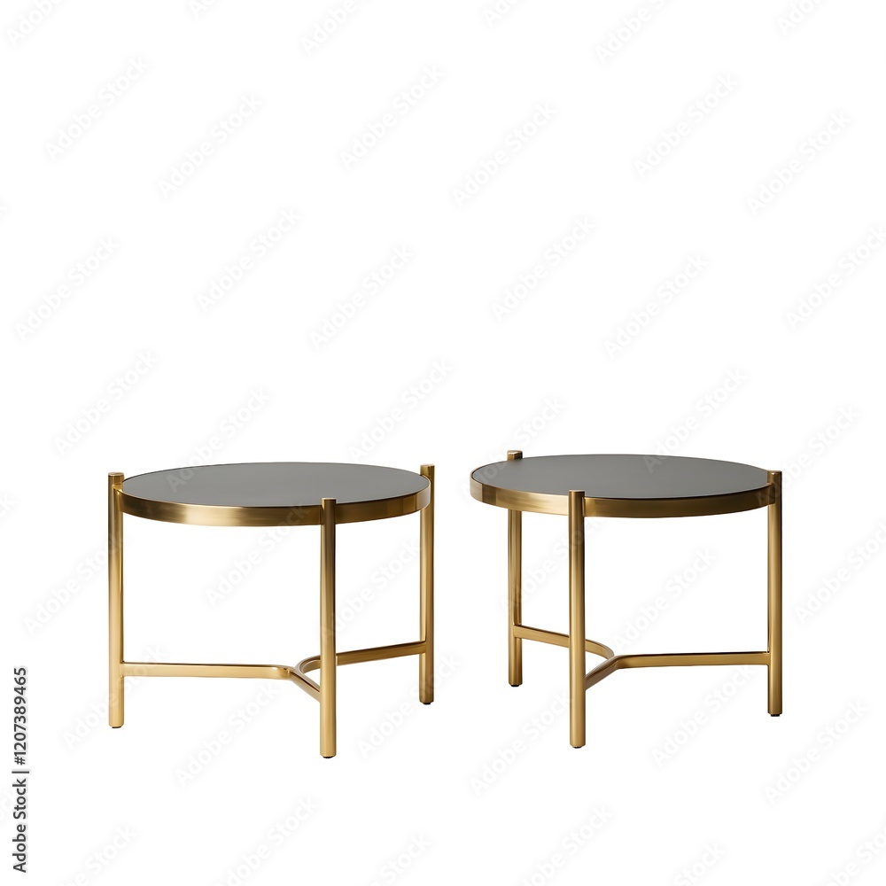 Modern Gold-Framed Dark Grey Round Side Tables Modern Gold-Framed Dark Grey Round Side Tables