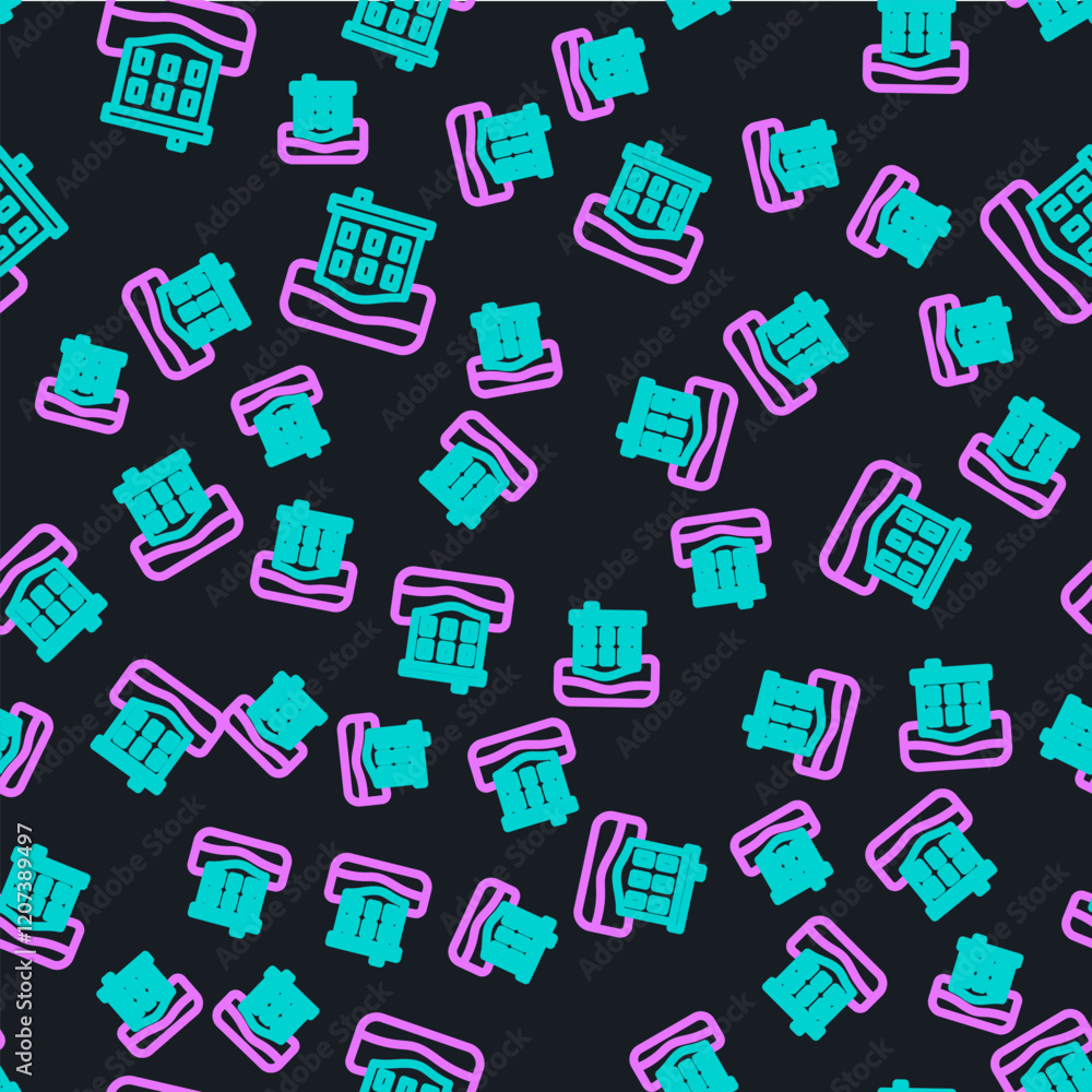 Line House flood icon isolated seamless pattern on black background. Home flooding under water. Insurance concept. Security, safety, protection, protect concept. Vector Line House flood icon isolated seamless pattern on black background. Home flooding under water. Insurance concept. Security, safety, protection, protect concept. Vector