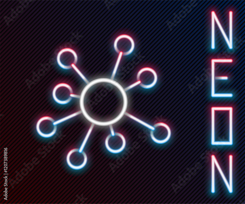 Glowing neon line Molecule icon isolated on black background. Structure of molecules in chemistry, science teachers innovative educational poster. Colorful outline concept. Vector