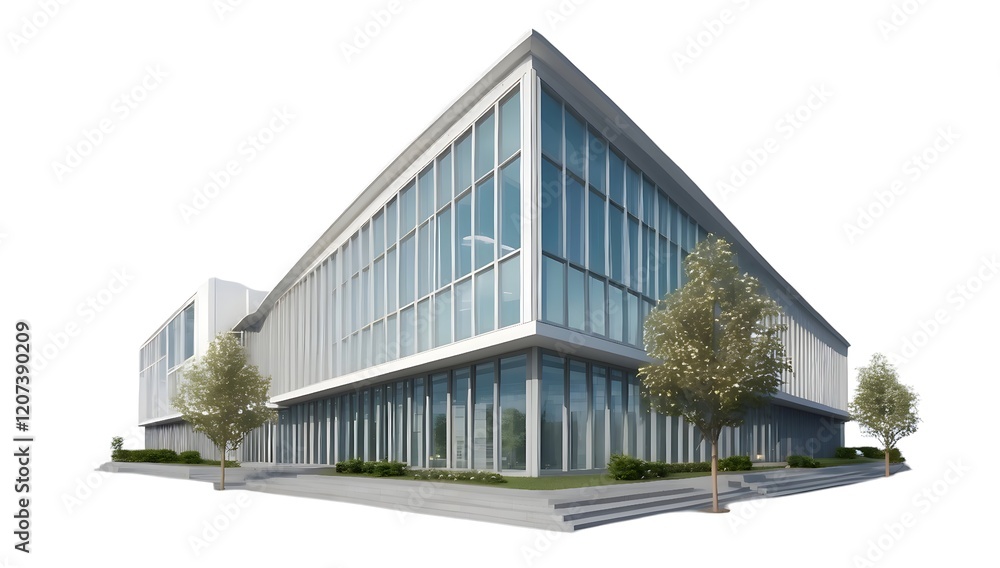Fototapeta premium Modern Office Building Exterior with Lush Landscaping