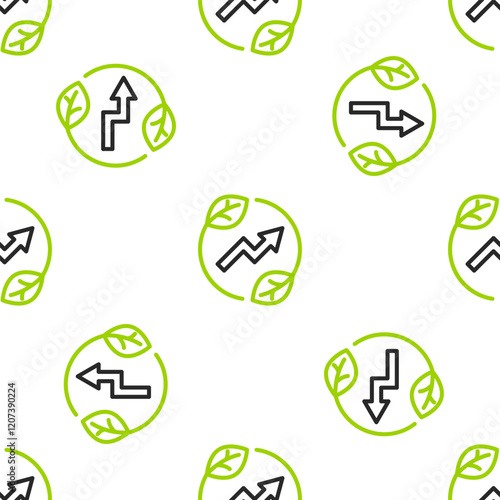 Line Electric saving plug in leaf icon isolated seamless pattern on white background. Save energy electricity. Environmental protection. Bio energy. Vector