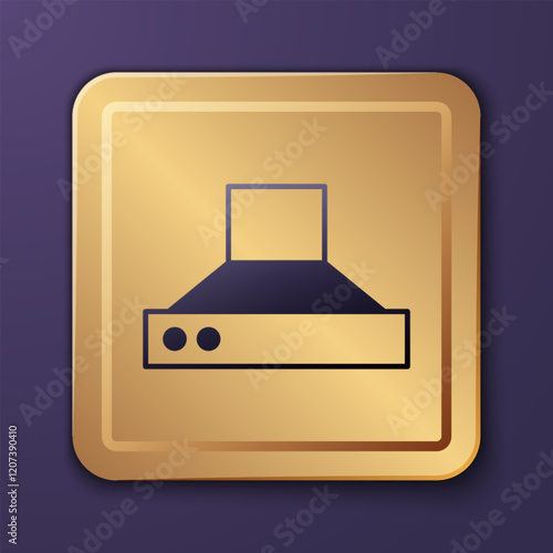 Purple Kitchen extractor fan icon isolated on purple background. Cooker hood. Kitchen exhaust. Household appliance. Gold square button. Vector