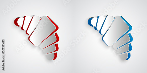 Paper cut Croissant icon isolated on grey background. Paper art style. Vector