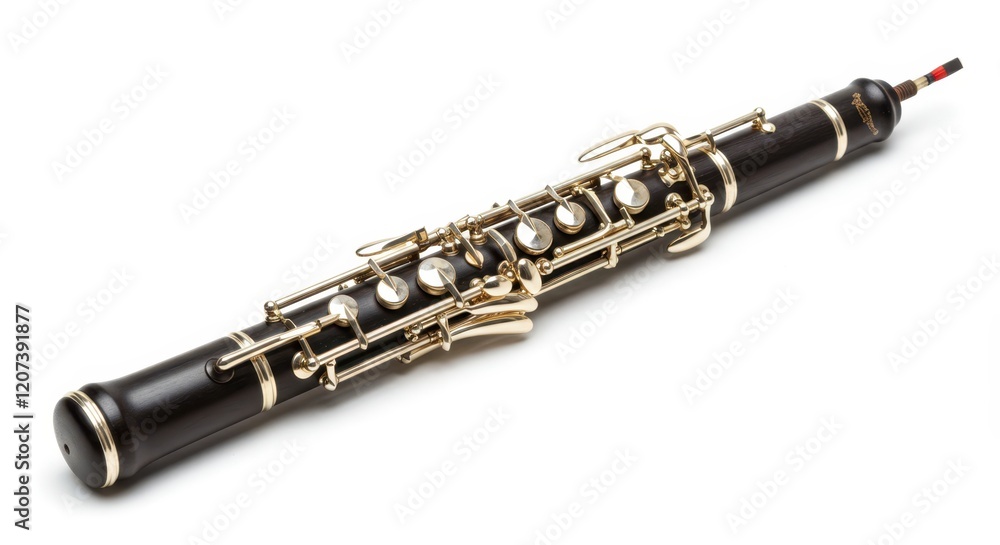 Naklejka premium Elegant oboe on white background showcasing detailed craftsmanship and precision