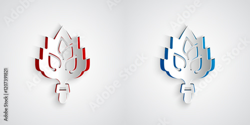 Paper cut Sauna broom icon isolated on grey background. Broom from birch twigs, branches for Russian steam bath, sauna, washhouse. Paper art style. Vector