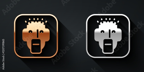Gold and silver Rapper icon isolated on black background. Long shadow style. Vector